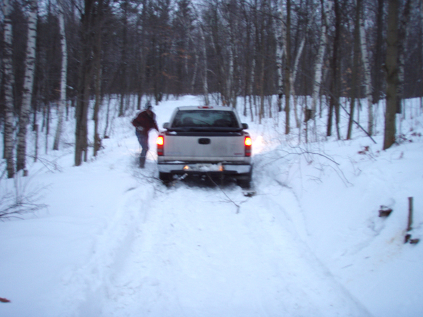 Forest Woodhenge - Winter Solstice - Truck Stuck in Snow